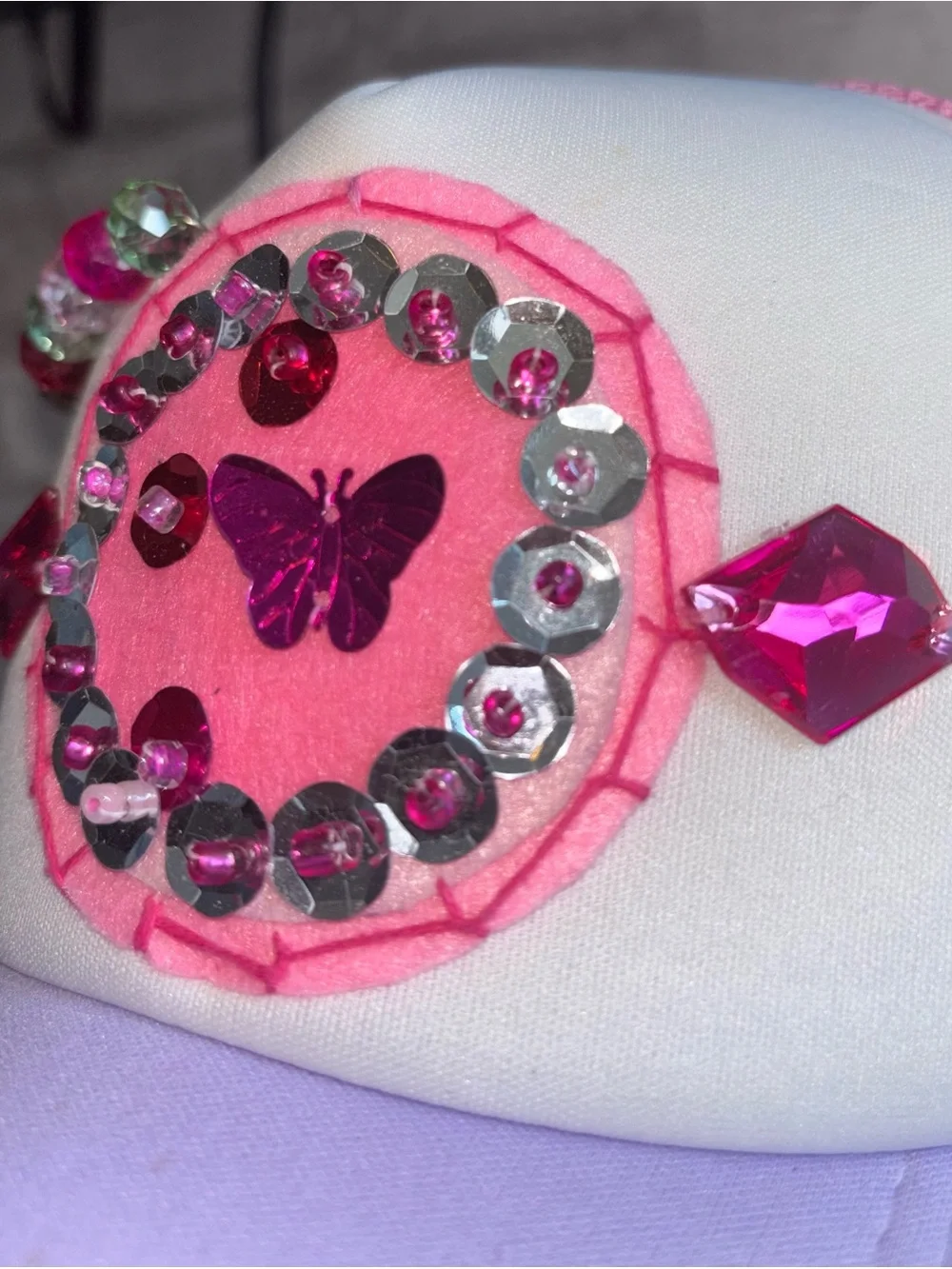 Handmade Design Women’s Pink & Lavender Sequin Butterfly Trucker Hat